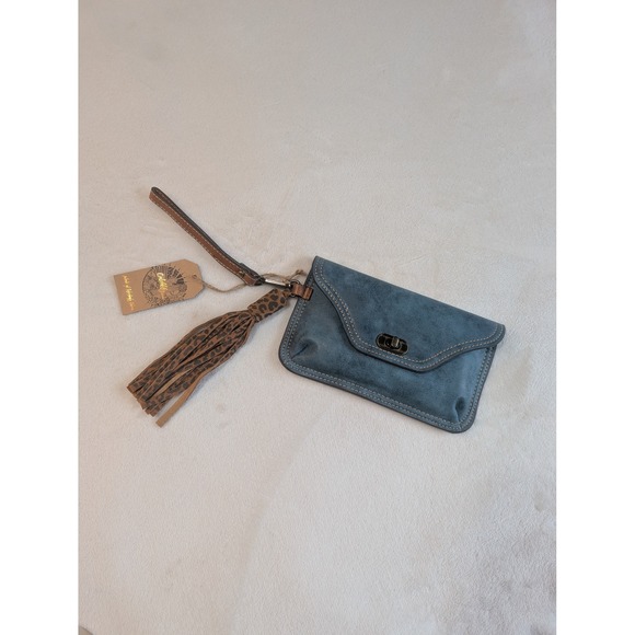 Catchfly Studio Clutch Wallet Leopard Tassel Wristlet Blue Purse - Picture 1 of 9